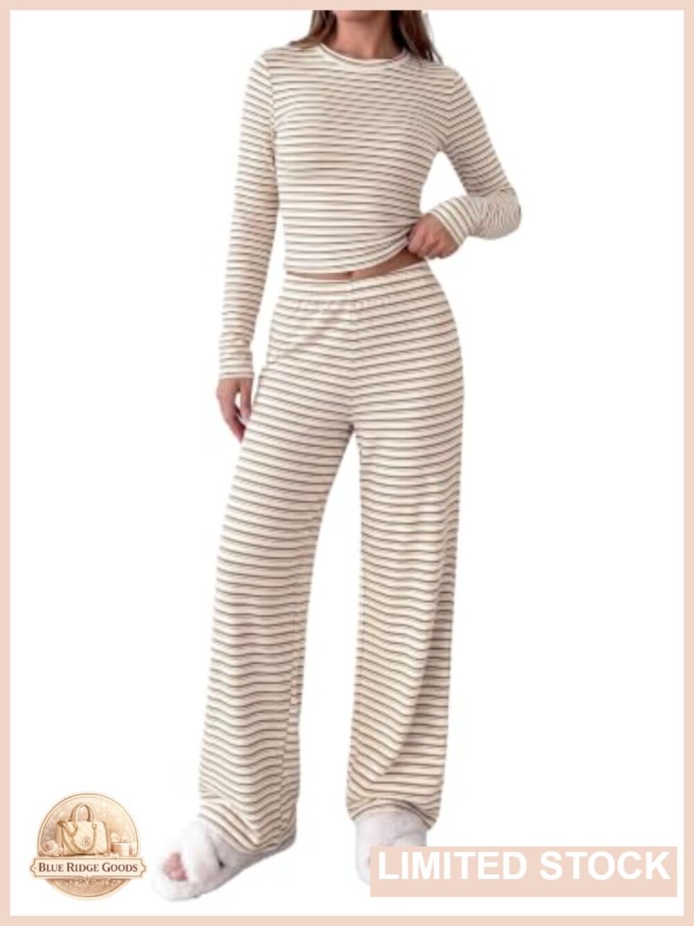 PRETTYGARDEN Women's 2 Piece Knit Lounge Set Long Sleeve Crop Top Wide Leg Pants